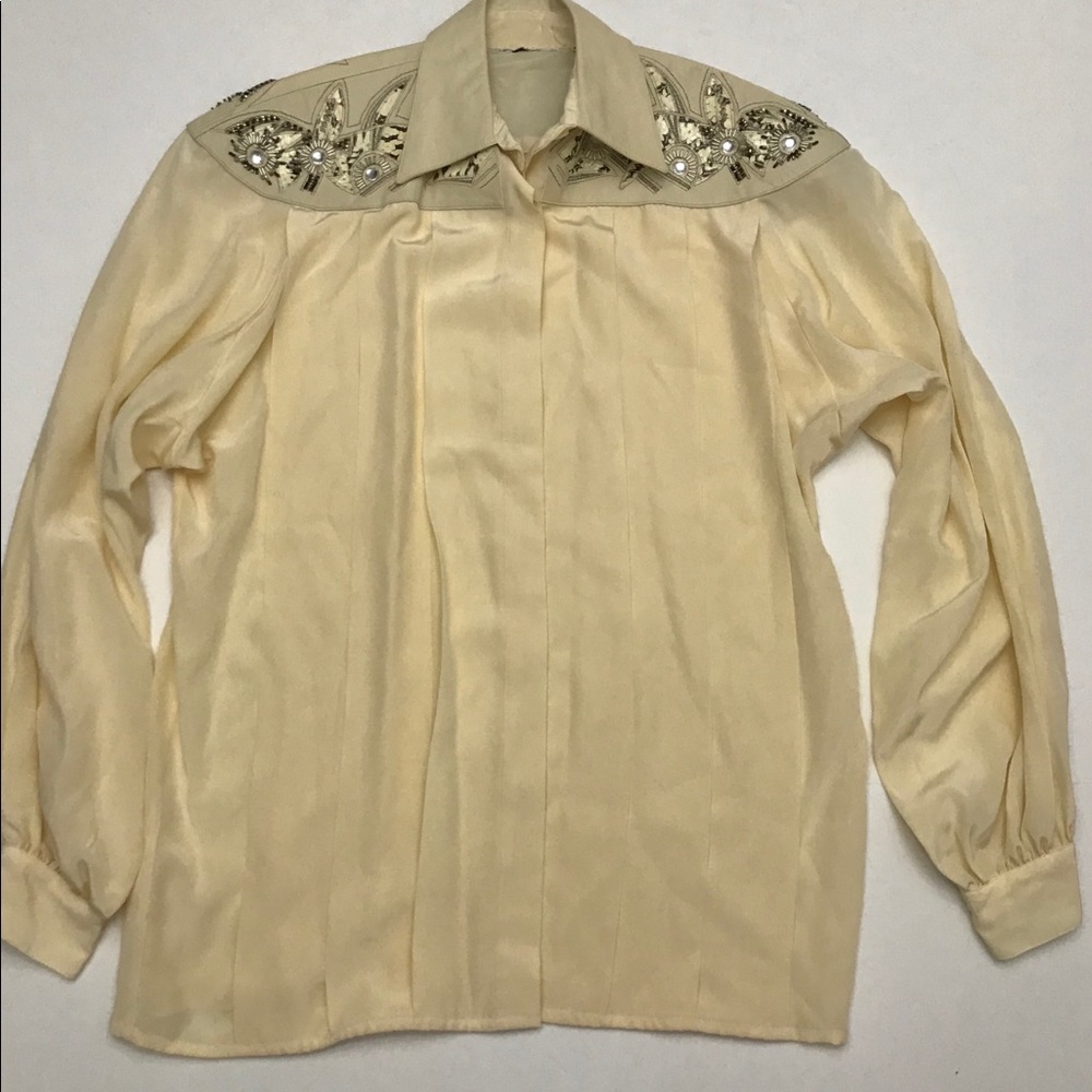 Vintage western Cream silk and leather button
